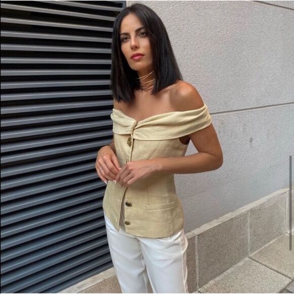 ZARA Linen Off Shoulder Top - Picture 1 of 12